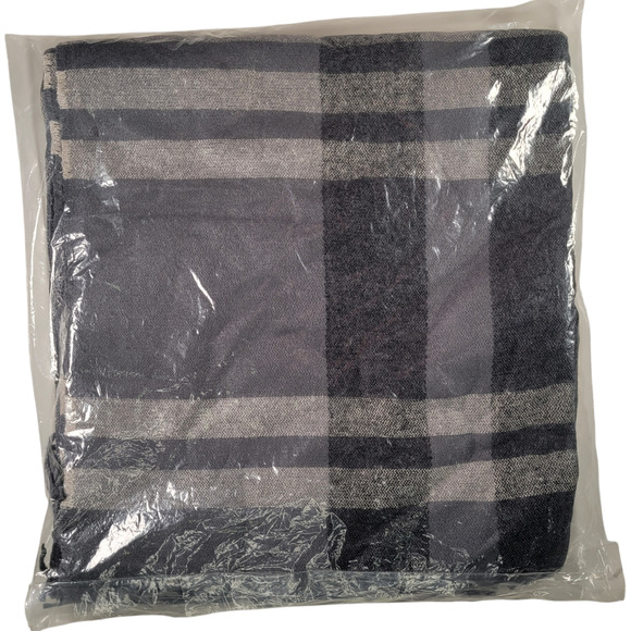 SIIZU Causebox Plaid Fringe Wrap Scarf Shawl Viscose Blanket Black 51"x55" - Picture 5 of 7